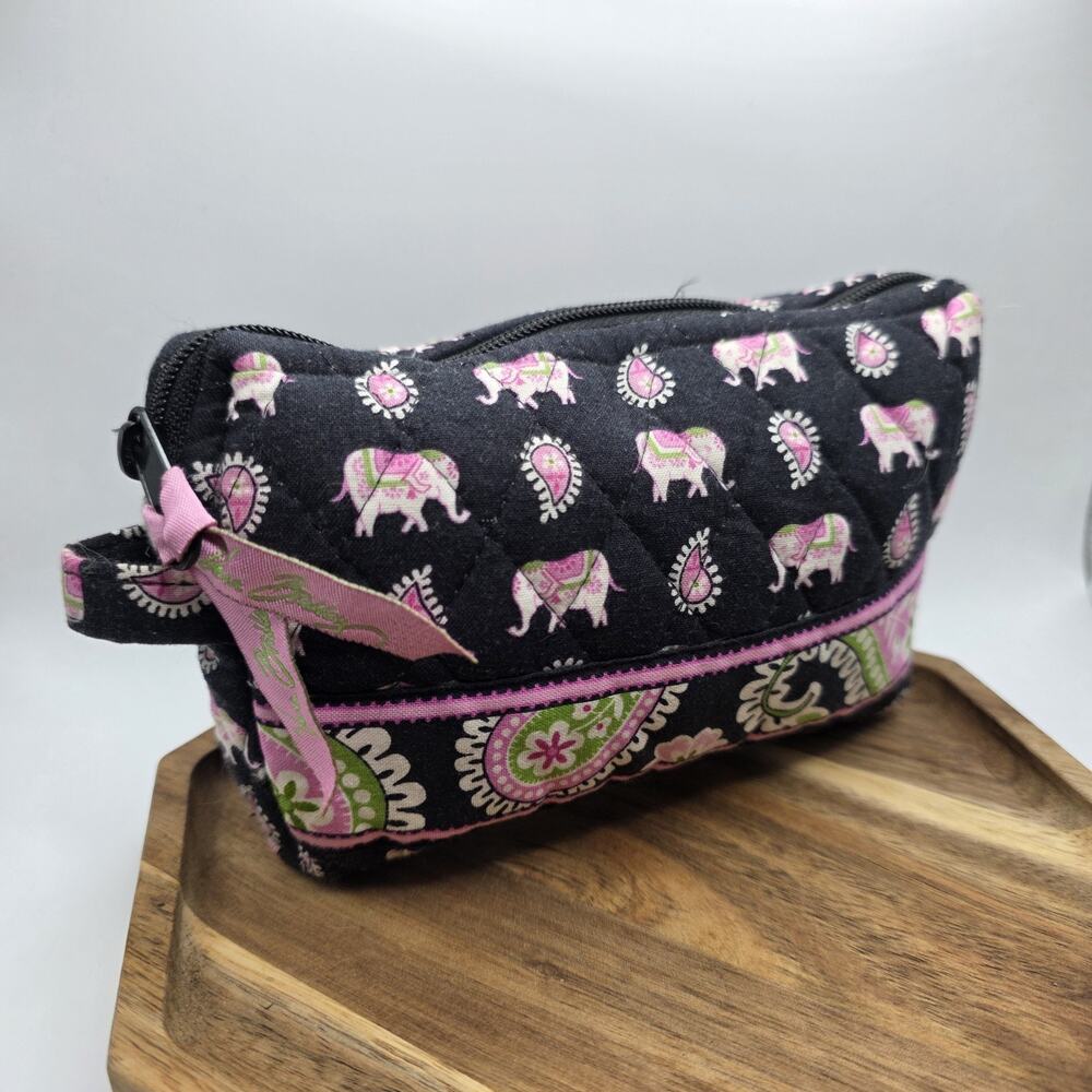 Vera Bradley Pink Elephants Black Paisley Cosmetic Makeup Bag Retired 7x5